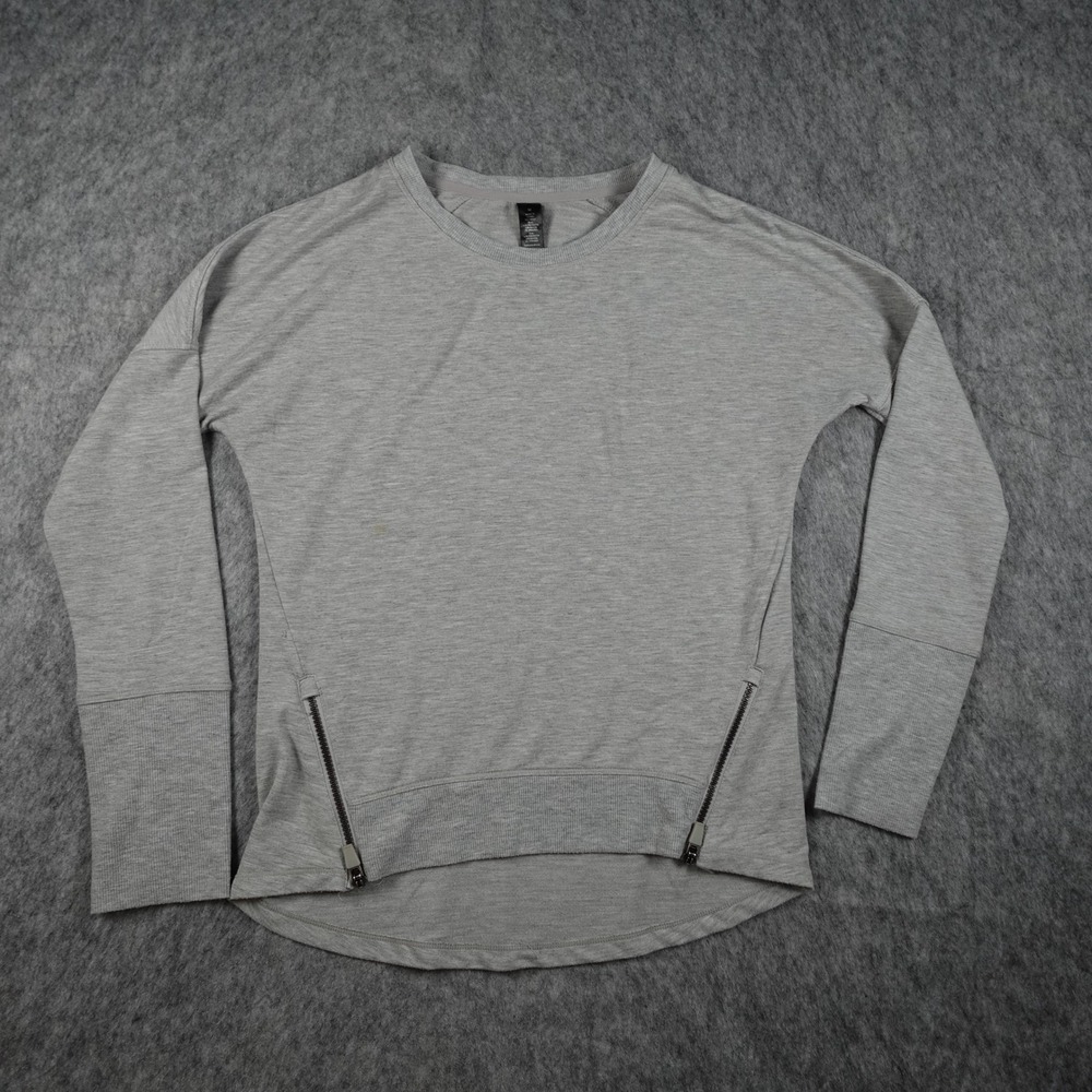 Yogalicious Sweatshirt Womens Medium Gray Side Zippers Long Sleeve Crew Neck